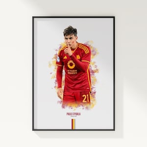 Pôster de Paulo Dybala, Pôster de futebol, Pôster de futebol, Pôster esportivo, AS Roma, Decoração de parede, Decoração de quarto de futebol, Presente de futebol