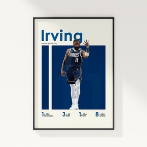 Pôster de Kyrie Irving, pôster de basquete, pôster da NBA, pôster esportivo, Dallas Mavericks, decoração de arte de parede, decoração de quarto de basquete, presente da NBA
