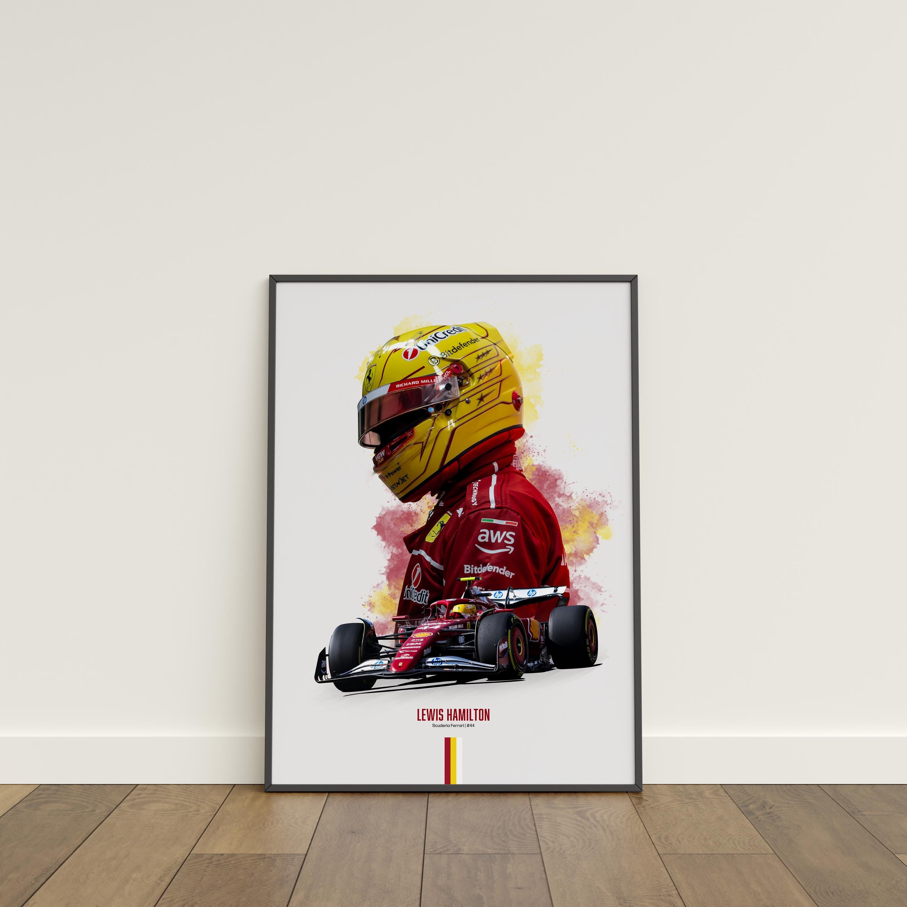 Poster Lewis Hamilton Ferrari Racing - Impression A4 (21x29,7 Cm) - Décoration Murale Pour Fans De Formule 1 | Sans Cadre - 4