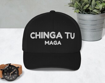 Chinga Tu MAGA Trucker Cap in cotton/polyester blend with curved visor