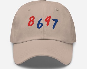 8647 Baseball Cap with Red and Blue Embroidered Text
