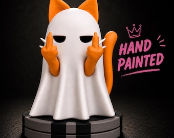 Middle Finger Ghost Cat Halloween. 3-D printed and hand painted to order