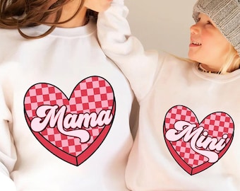 Mama Mini Valentines png, Valentines Sublimation Design, Valentine’s Day Checkred Coquette bow png, Match mama mini Valentines day png