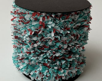 New!! Retro Christmas Handmade Crepe Fringe-- Teal Green and White, with Red Highlights