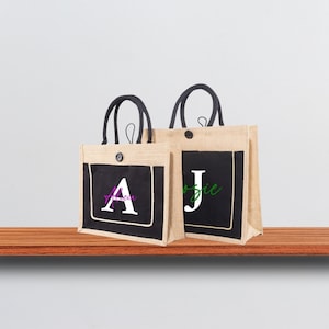 Bolsa de yute personalizada con nombre e inicial, bolsa de trabajo personalizada, bolsa de oficina ecológica, bolsa para profesor, bolsa de mano, bolsa de compras, bolsa para mujer.
