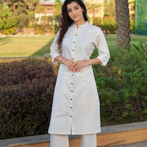 Leinen Plissee Kurta Set Kurta Salwar Set für Frauen Damen Kurti Set leinen Kleidung leinen Kurta Halbes ärmel top Reinleinen Kleidung