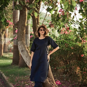 Leinen Kurta Salwar Set für Frauen Damen Kurti Set Leinen Kleidung Leinen Kurta Halbarm Top plus Größe Kleidung Reines Leinen Kleidung