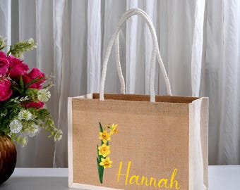 Personalized Burlap Tote Bag, Bridesmaid Beach Bag, Bachelorette Gift