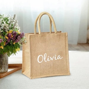 Custom Name Jute Bag, Monogram Beach Tote Bag, Bridesmaid Gifts Bag, Jute Bag, Personalized Burlap Bags, Wedding, Bachelorette Party Favors