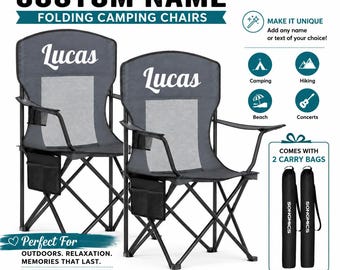 Personalized Folding Camping Chair Set of 2, Custom Name Outdoor Chair, Mesh Camp Chair with Carry Bag for Beach, Hiking, Sports, Gift