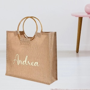 Custom Name Burlap Bag, Wedding Welcome Bag, Eco Friendly Bag, Kids Party Favor,Personalized Jute Burlap Gift Bag,  Round Handle Bag