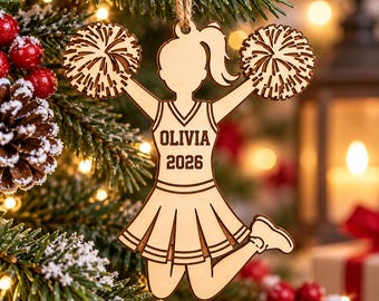 Personalized Cheerleader Christmas Ornament 2026, Custom Name Wooden Cheer Ornament, Cheerleading Gift for Girl, Team Keepsake