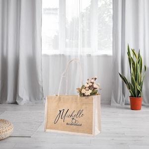 Personalized Burlap Tote Bag, Custom Bridesmaid Gifts Bag, Monogram Name Jute Bag, Burlap Beach Tote Bag, Wedding, Bachelorette Party Favors