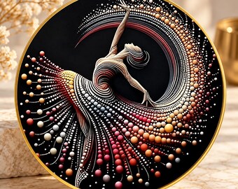 Round Abstract Dancer Wall Art 60cm, Luxury Black Gold 3D Dance Wall Decor, Modern Living Room Statement Art, Elegant Home Gift