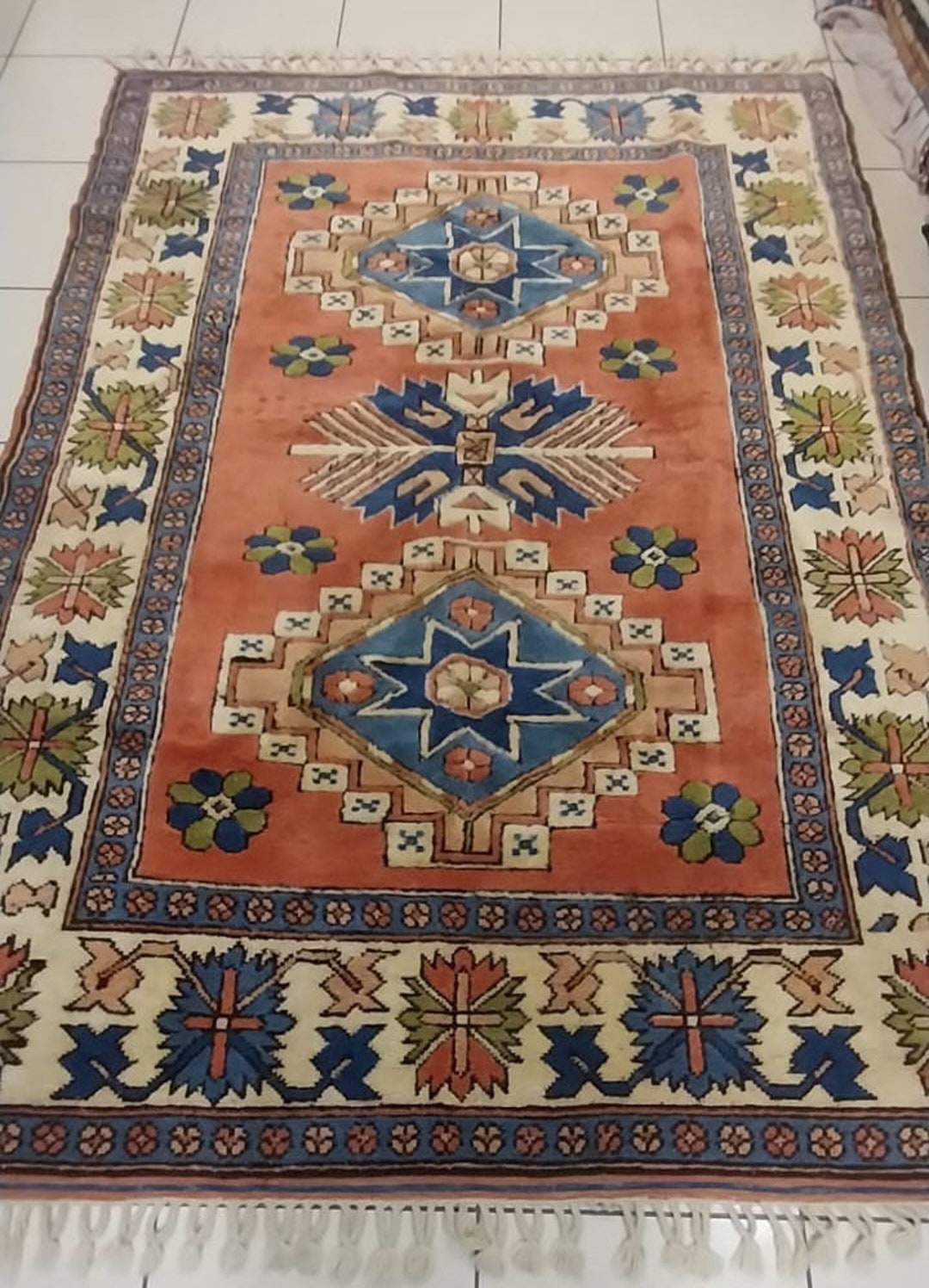 Vintage Orange Wool Rug 5,6x7,6,vintage Turkish Rug, Antique Anatolian ...