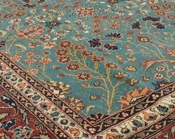 Mint Green Floral Hereke Rug : 6x9 ft Vintage Wool Carpet
