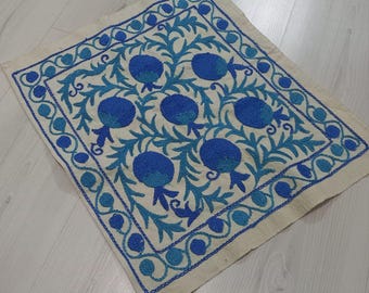 Hand-Embroidered Silk Suzani (1'31x1'54 ft), wall tapestry