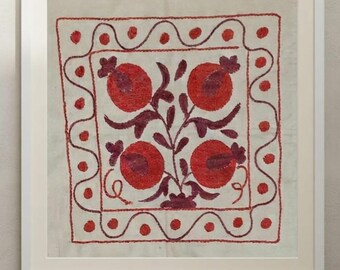 Vintage Suzani Wandbild – 17x18,5 Zoll handbesticktes Suzani (ungerahmt)