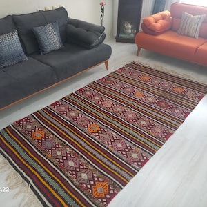 Vintage cicim Kilim Rug 4,6x8,5 ft – Handwoven Anatolian Kilim, Antique Turkish Flatweave, Early Mid-Century Tribal Kilim