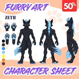 Custom Anthro Furry Character Sheet Commission | Personalized Art Illustration