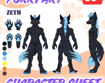 Custom Anthro Furry Character Sheet Commission | Personalized Art Illustration