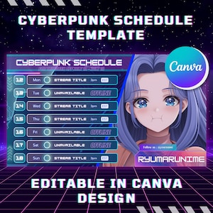 Mall för Cyberpunk-streamschema: VTuber-innehållskalender (digital nedladdning)