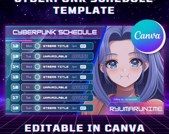 Cyberpunk Stream Schedule Template: VTuber Content Calendar (Digital Download)