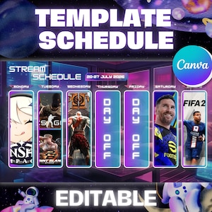 Sjabloon VTuber-weekplanner: bewerkbaar streamingschema digitale pdf-download