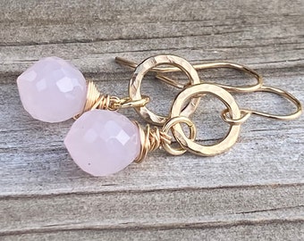 Pink Chalcedony Gold Dangle Earrings