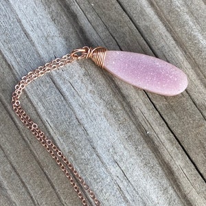 Pink Druzy Rose Gold Wire Wrapped Pendant