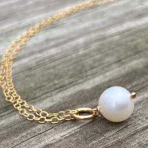 Simple Pearl Pendant Gold Fill Necklace June birthstone