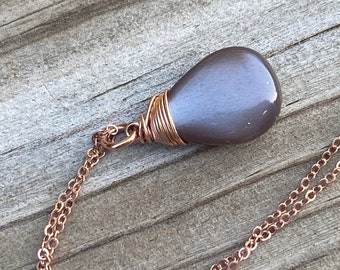 Mocha Moonstone Rose Gold Wire Wrapped Pendant