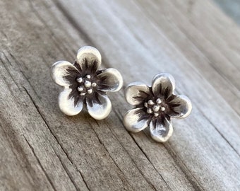 Silver Sakura Cherry Blossom Stud Earrings