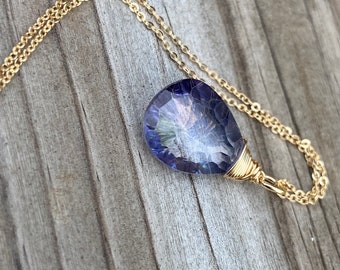 Mystic Violet Quartz Gold Wire Wrapped Pendant