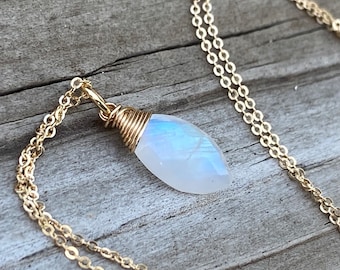 Rainbow Moonstone Gold Fill Wire Wrapped Necklace