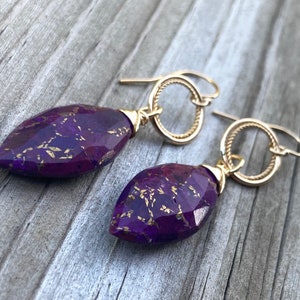 Purple Mojave Turquoise Gold Circle Earrings image 4