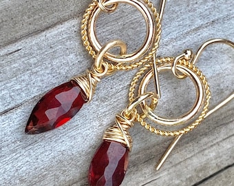 Gorgeous Garnet Gold Link Earrings January Birthstone