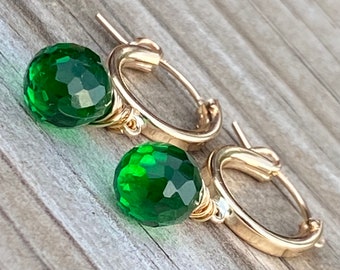 Gold Hoop Green Quartz Earrings