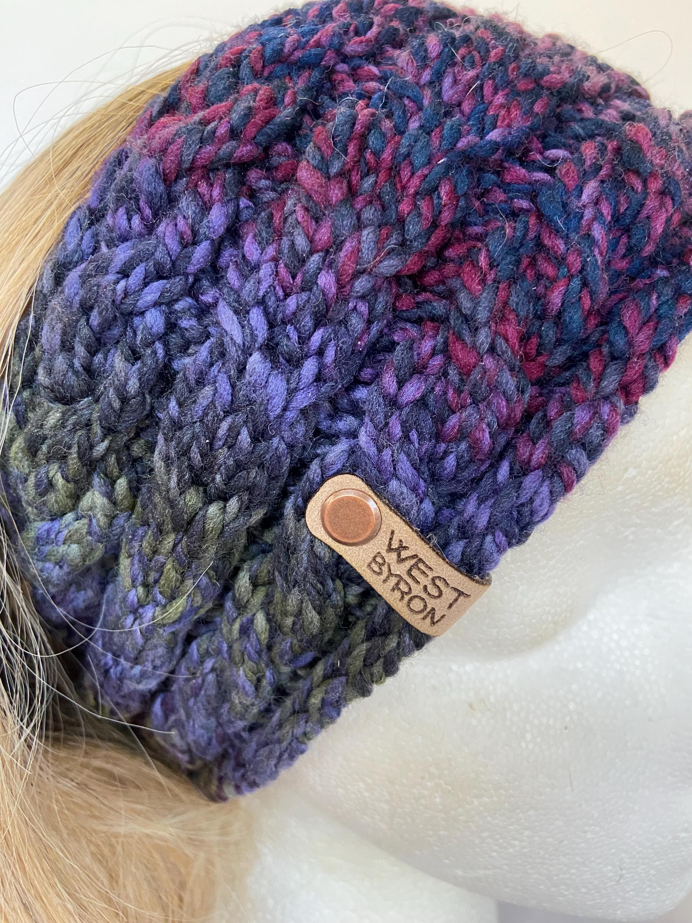 Asa Straight Headband earwarmer dark variegated merino handknit