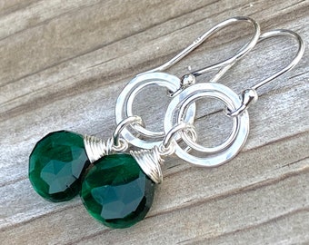 Emerald Green Quartz Sterling Link Earrings