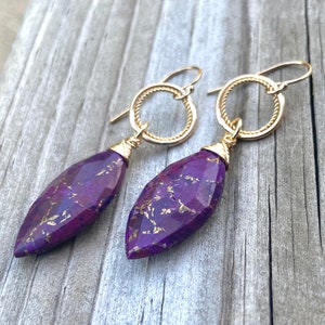 Purple Mojave Turquoise Gold Circle Earrings image 1