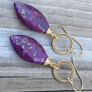 Purple Mojave Turquoise Gold Circle Earrings image 2