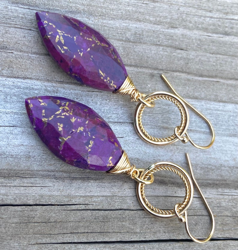 Purple Mojave Turquoise Gold Circle Earrings image 2