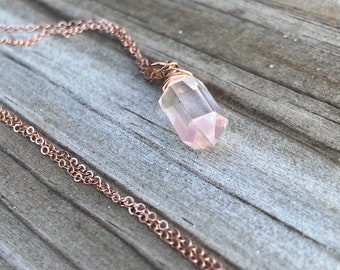 Rose Quartz Bullet Rose Gold Wire Wrapped Pendant