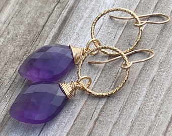 Amethyst Gold Earrings February Birthstone