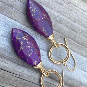 Purple Mojave Turquoise Gold Circle Earrings image 3