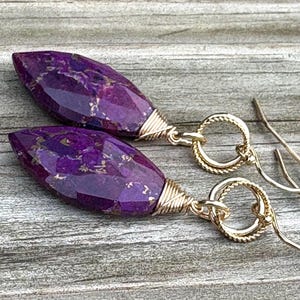 Purple Mojave Turquoise Gold Circle Earrings