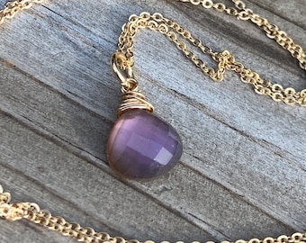 Glowing Doublet Pink Topaz Mother of Pearl Gold Wire Wrapped Necklace