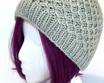 Gray hat hand knit winter beanie