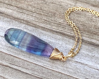 Banded Rainbow Fluorite Gold Fill Pendant